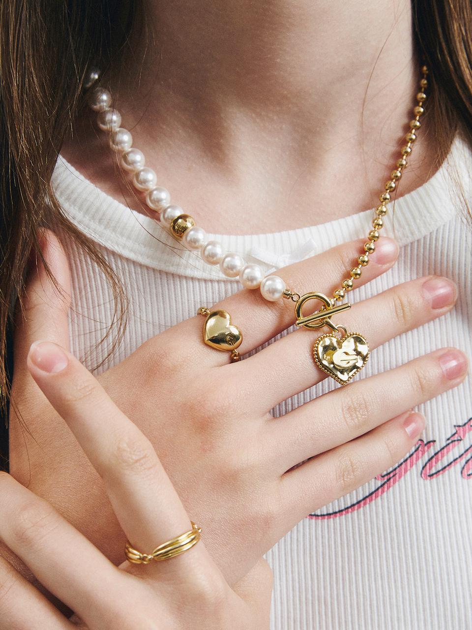 LOVEMBER Silver 925 Bumpy Heart Pearl Necklace