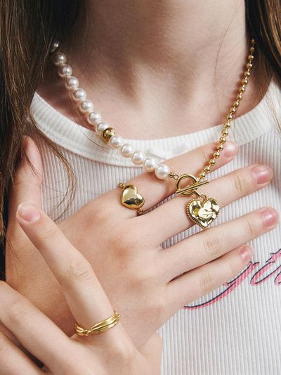 LOVEMBER Silver 925 Bumpy Heart Pearl Necklace