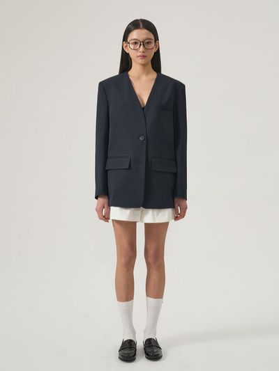 LOVEN Collarless Tailored Jacket [Navy]