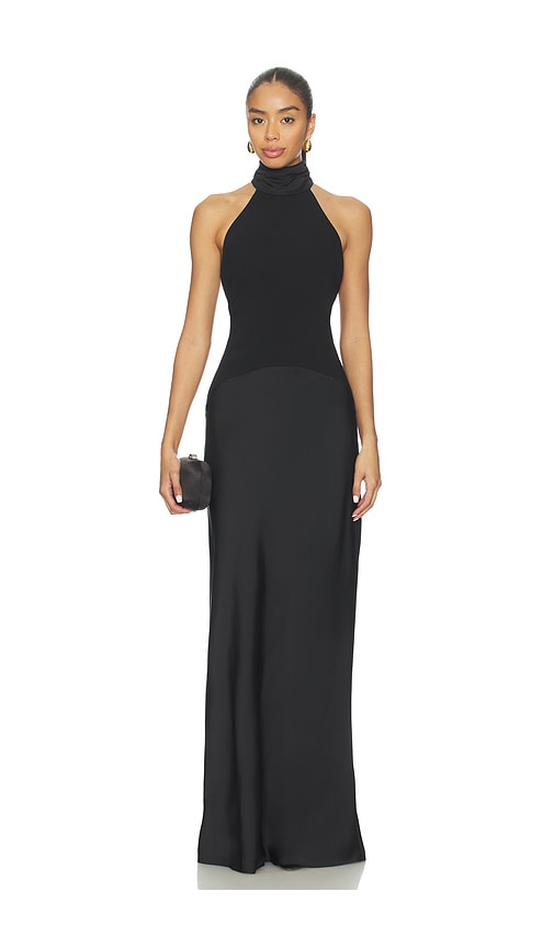 bow neck halter dress Betsy & Adam Women's Ombre Sleeveless Draped Halter Gown - Navy/Teal main image 1