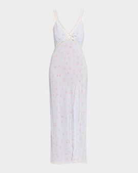 LoveShackFancy Beverly Lace-Trim Floral Maxi Dress