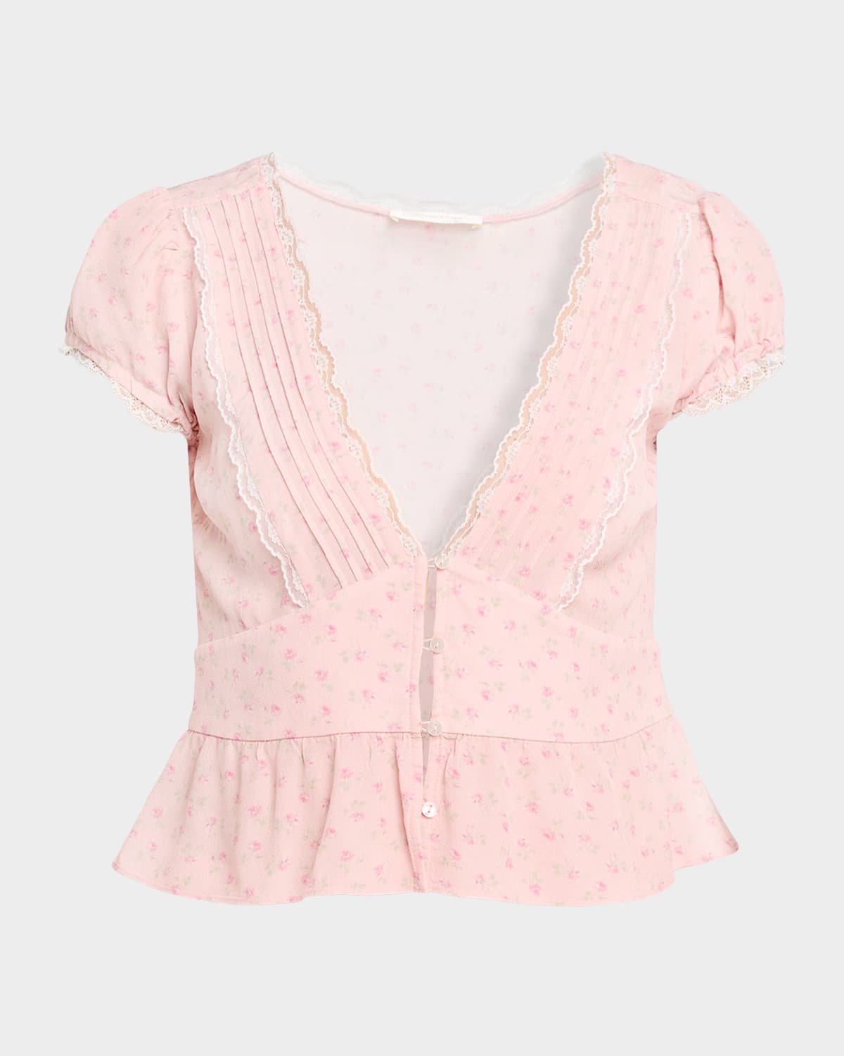 LoveShackFancy Bondy Floral Peplum-Hem Top
