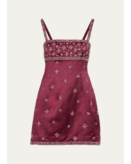 LoveShackFancy Casslouie Embellished Satin Mini Dress