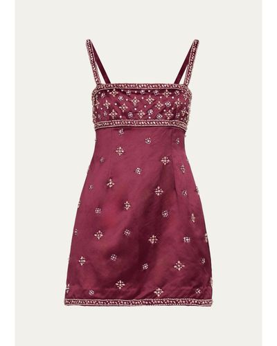 LoveShackFancy Casslouie Embellished Satin Mini Dress