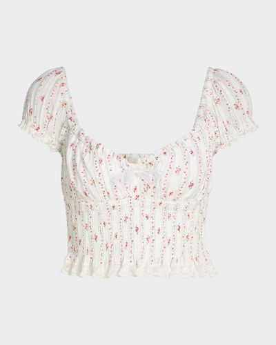 LoveShackFancy Daini Floral Smocked Cotton Crop Top
