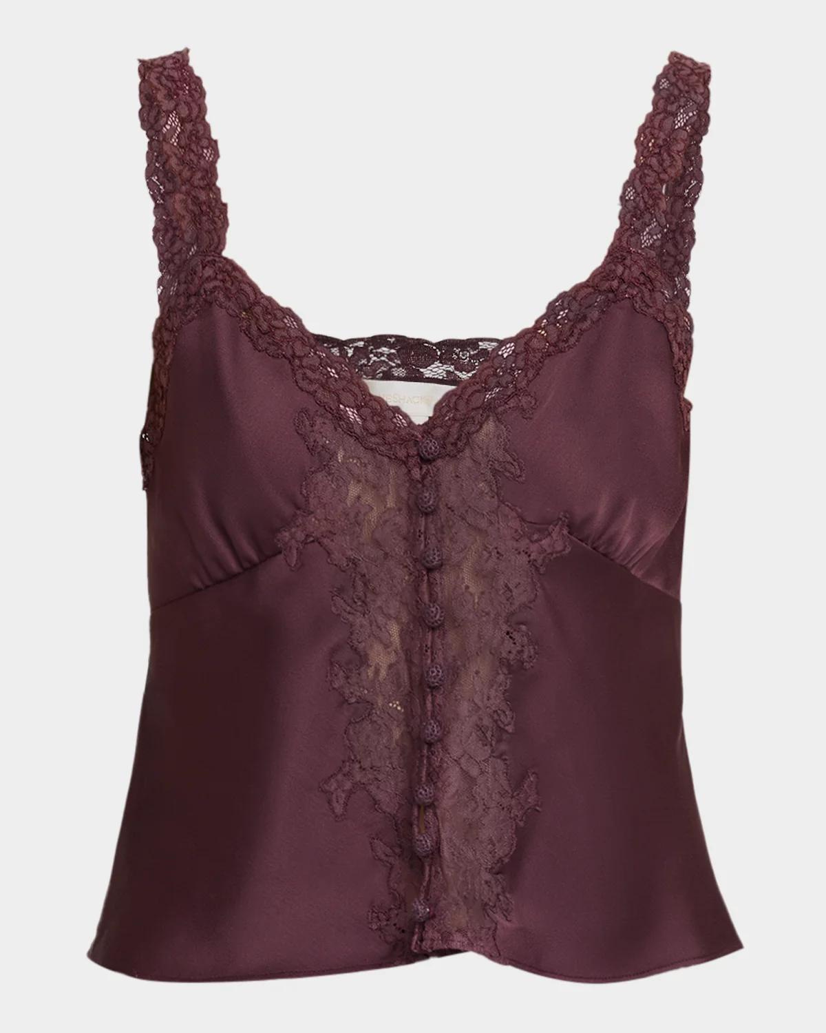 LoveShackFancy Effy Lace-Trim Crepe Top