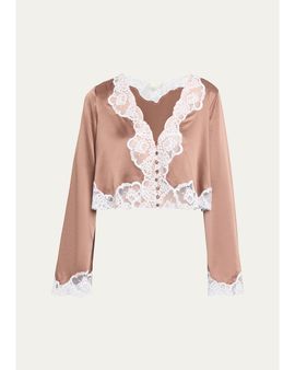 LoveShackFancy Elarine Lace-Trim Cropped Top