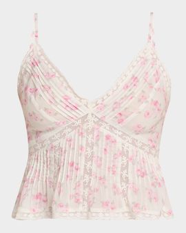 LoveShackFancy Elsette Floral Lace-Trim Peplum Tank Top
