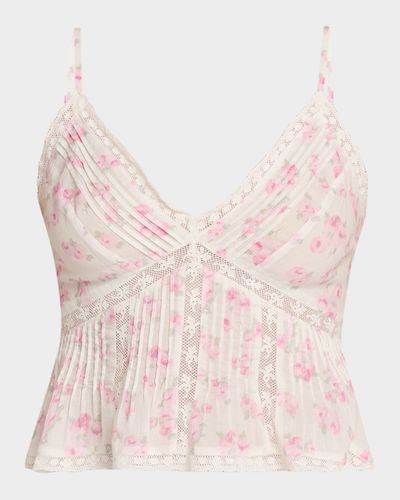 LoveShackFancy Elsette Floral Lace-Trim Peplum Tank Top