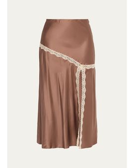 LoveShackFancy Emmabelle Lace-Trim Silk Midi Skirt