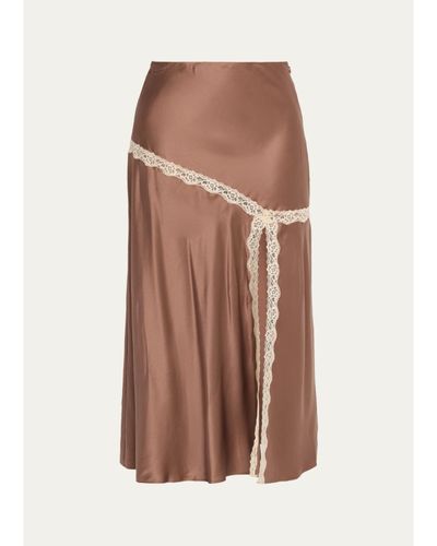 LoveShackFancy Emmabelle Lace-Trim Silk Midi Skirt