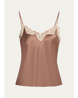 LoveShackFancy Franna Lace-Trim Silk Top