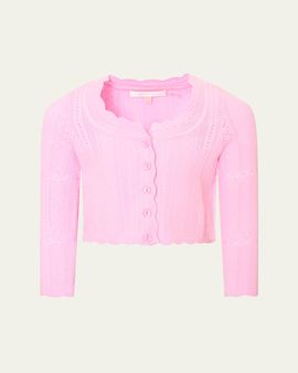 LoveShackFancy Girl's Gemna Pointelle Cardigan Sweater
