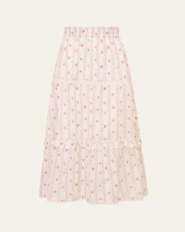 LoveShackFancy Girl's Tween Colina Striped Floral Cotton Skirt