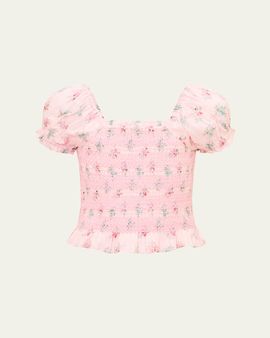 LoveShackFancy Girl's Tween Fabielle Smocked Floral Cotton Top