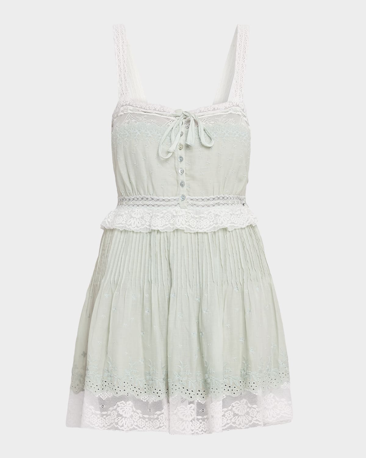 LoveShackFancy Hadlee Embroidered Lace-Trim Mini Dress
