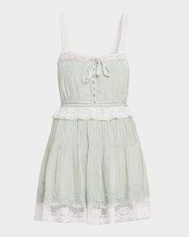 LoveShackFancy Hadlee Embroidered Lace-Trim Mini Dress