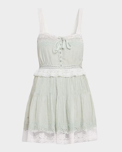 LoveShackFancy Hadlee Embroidered Lace-Trim Mini Dress