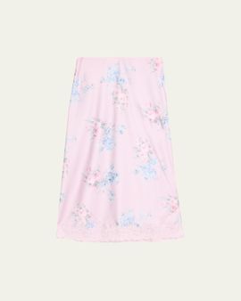 LoveShackFancy Janella Floral Silk Midi Skirt