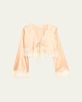 LoveShackFancy Kately Lace-Trim Satin Top