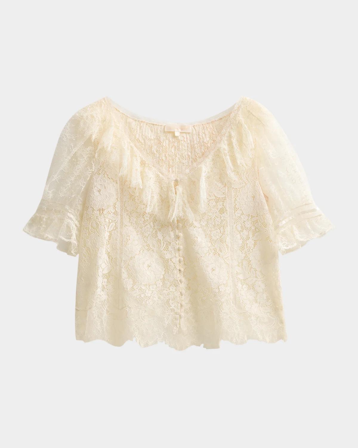 LoveShackFancy Kaylin Lace Button-Front Top