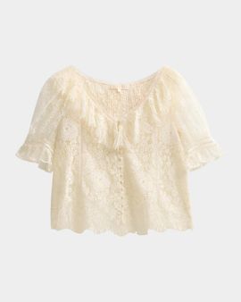 LoveShackFancy Kaylin Lace Button-Front Top
