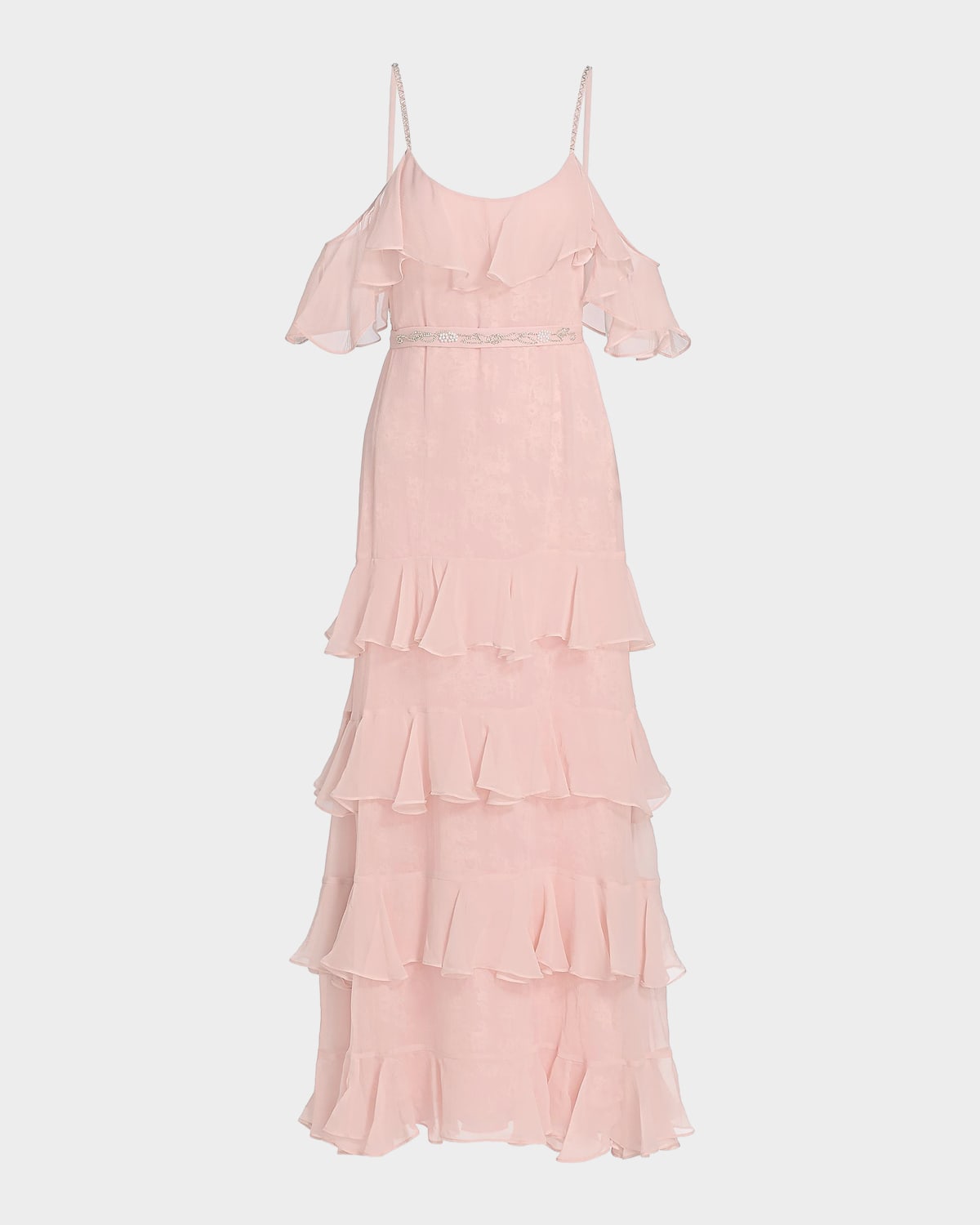 LoveShackFancy Laelia Rose-Print Ruffled Silk Maxi Dress