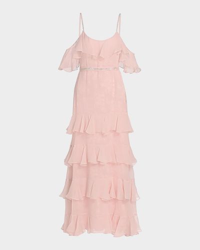 LoveShackFancy Laelia Rose-Print Ruffled Silk Maxi Dress
