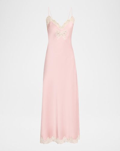 LoveShackFancy Lomira Bow Applique Satin Slip Dress