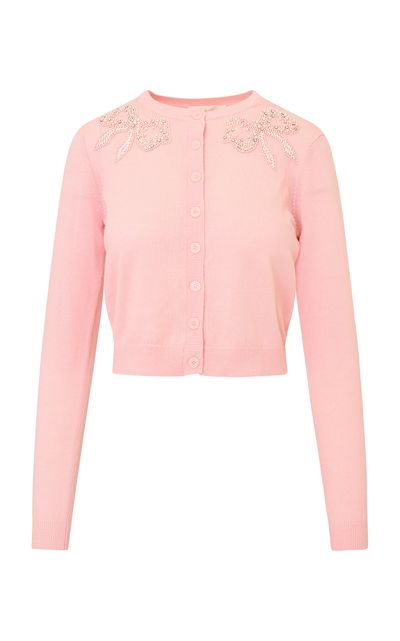 LoveShackFancy LoveShackFancy Alvera PearlBeaded Wool Knit Cardigan