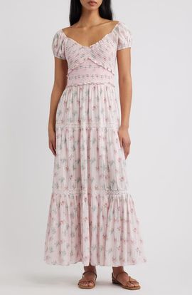 LoveShackFancy LoveShackFancy Amandla Floral Smock Bodice Cotton Maxi Dress
