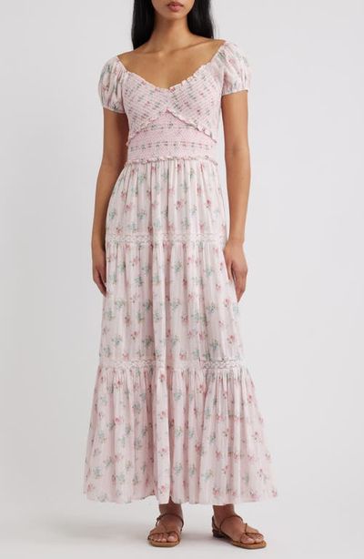 LoveShackFancy LoveShackFancy Amandla Floral Smock Bodice Cotton Maxi Dress