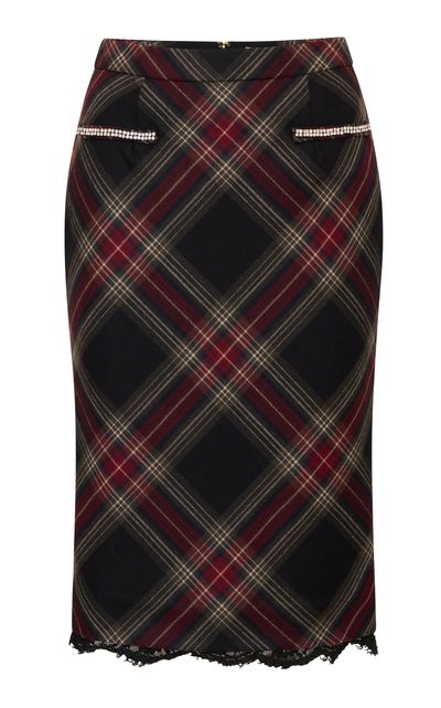 LoveShackFancy LoveShackFancy Arlisa Tartan WoolBlend Suiting Midi Skirt