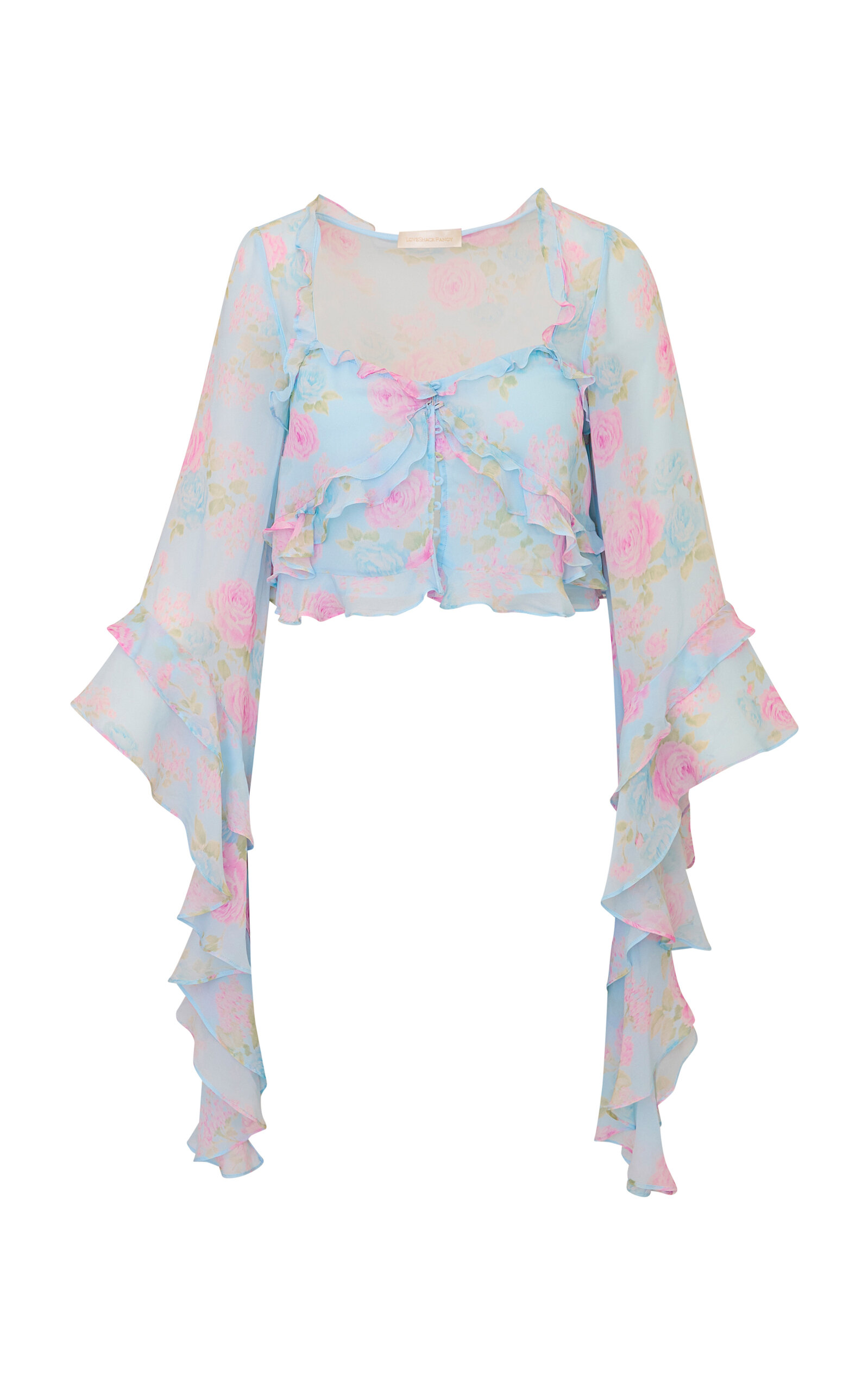 LoveShackFancy LoveShackFancy Azele Floral Chiffon Cropped Top