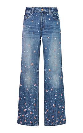 LoveShackFancy LoveShackFancy Bambie Jeweled StraightLeg Jeans