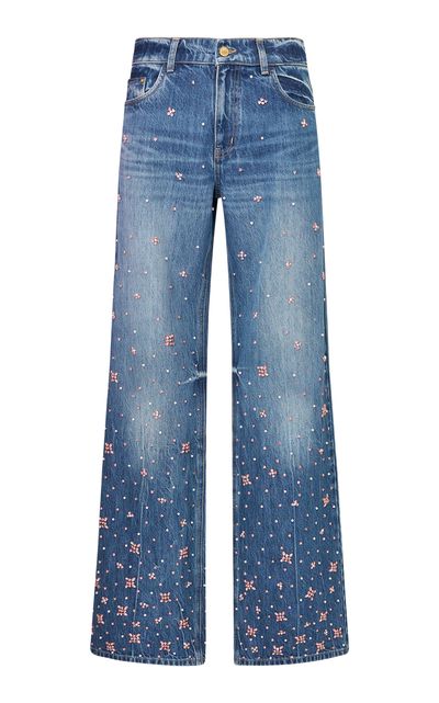 LoveShackFancy LoveShackFancy Bambie Jeweled StraightLeg Jeans