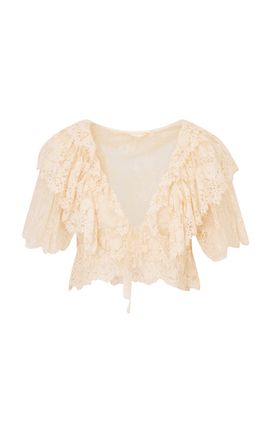 LoveShackFancy LoveShackFancy Caper Ruffled Lace Top Ivory S