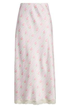 LoveShackFancy LoveShackFancy Castle Floral Print Lace Midi Skirt