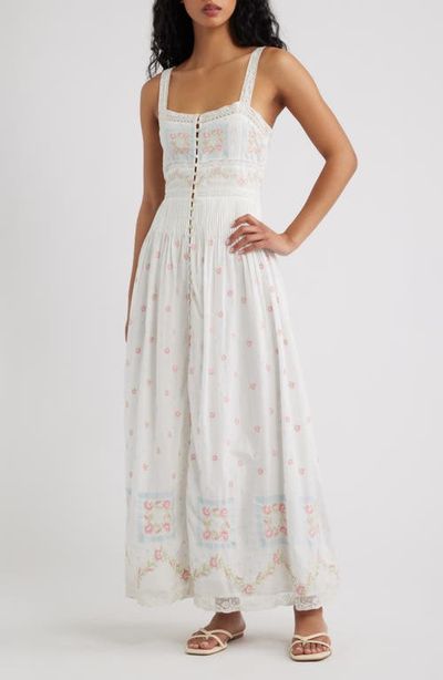 LoveShackFancy LoveShackFancy Cerys Floral Lace Detail Cotton Maxi Dress