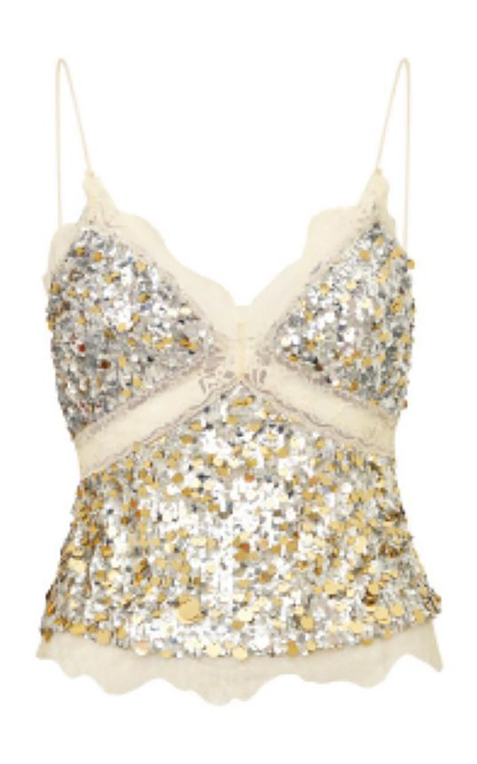 LoveShackFancy LoveShackFancy Coravine Ombré Sequin LaceTrimmed Top