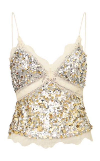 LoveShackFancy LoveShackFancy Coravine Ombré Sequin LaceTrimmed Top