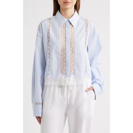 LoveShackFancy LoveShackFancy Delano Lace Panel Woven Shirt