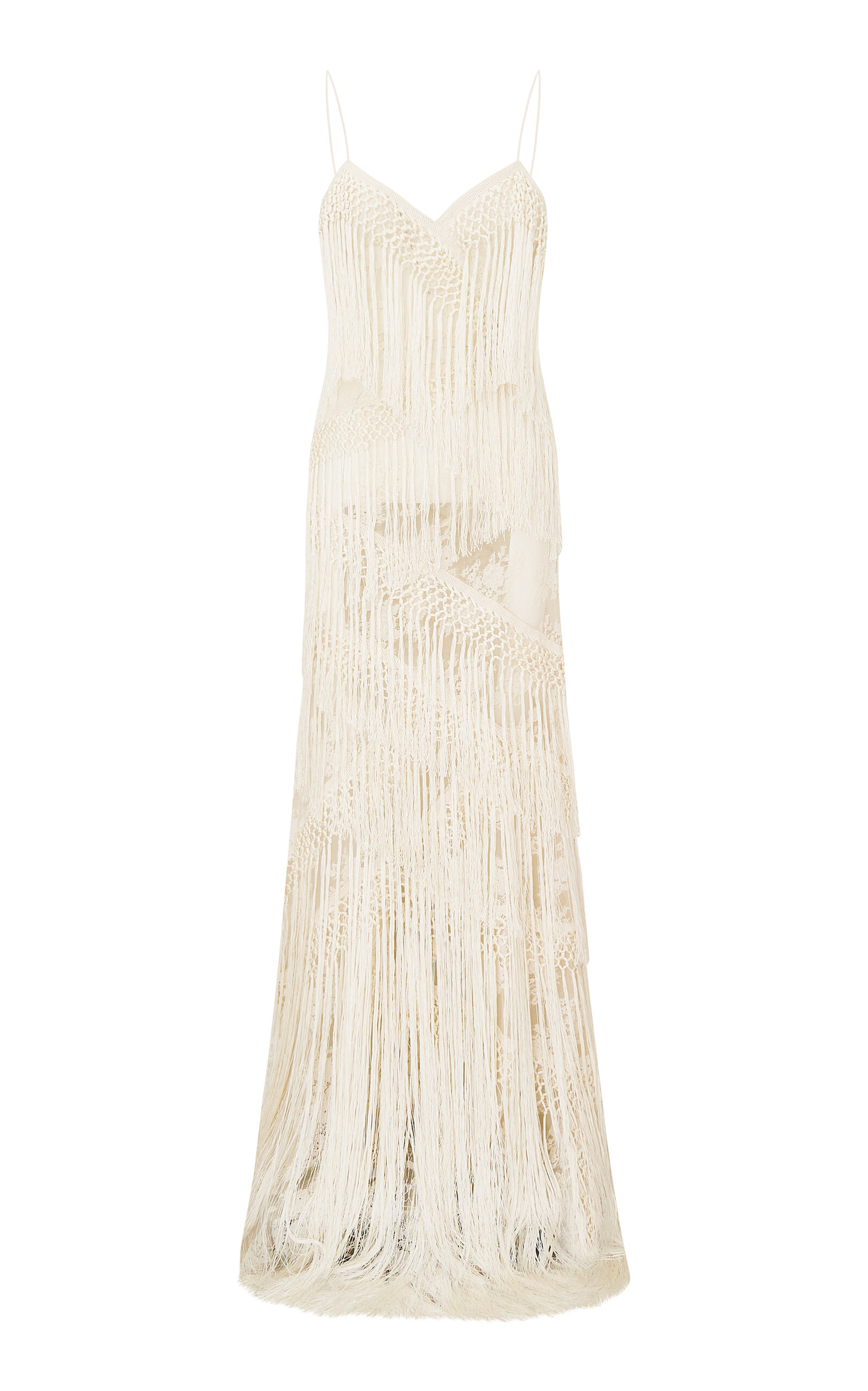 LoveShackFancy LoveShackFancy Delphi Fringed Maxi Dress Ivory XXS