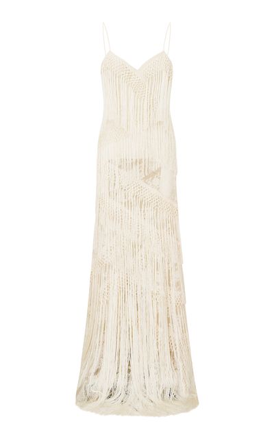 LoveShackFancy LoveShackFancy Delphi Fringed Maxi Dress Ivory XXS