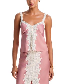 Loveshackfancy LoveShackFancy Effy Lace Trim Satin Top