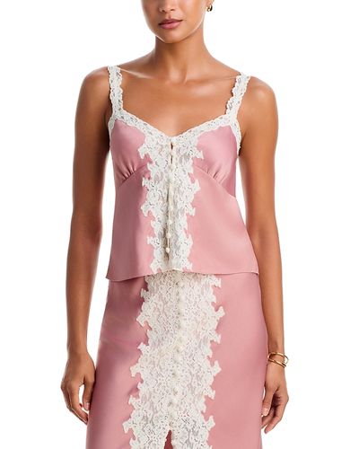 Loveshackfancy LoveShackFancy Effy Lace Trim Satin Top