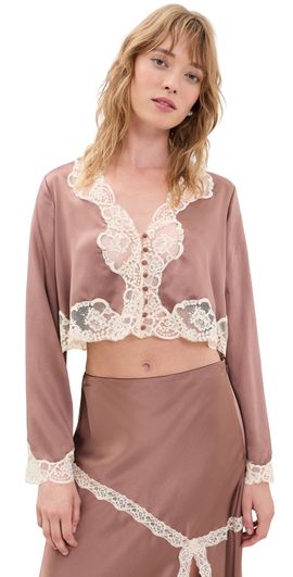LoveShackFancy LoveShackFancy Elarine Silk Blouse Mocha