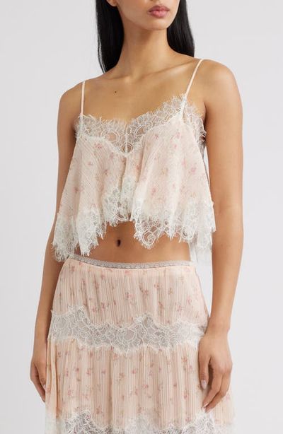 LoveShackFancy LoveShackFancy Elysia Eyelash Lace Trim Crop Cotton & Silk Top