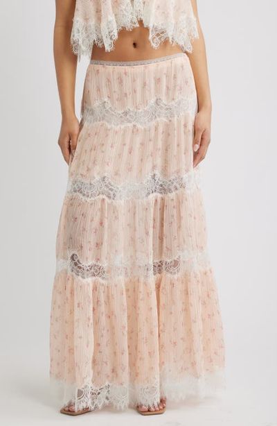 LoveShackFancy LoveShackFancy Everhart Floral Lace Detail Silk Chiffon Maxi Skirt