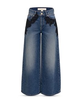 Loveshackfancy LoveShackFancy Girls' Romelle Tween Lace Overlay Wide Leg Jeans